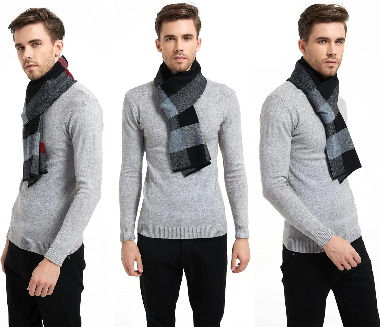 Men Winter Cashmere Scarf Wool Soft Warm Knitted Casual Scarves for Men
