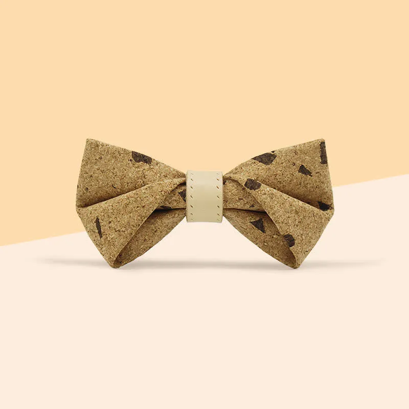 Men's Nature Wood Print Leather Loop Bow Tie