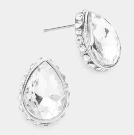 Miley - Rhinestone Teardrop Stud Earrings (Clear)