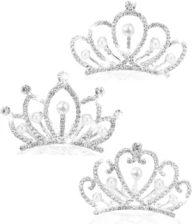 Mini Crowns Pearl Tiaras Mini Tiara Headband Rhinestone Princess Hair Accessories Tiny Crown Hair Clip Small Tiara Crown Headband for Women Birthday Party Halloween Wedding Doll Decor 3pcs