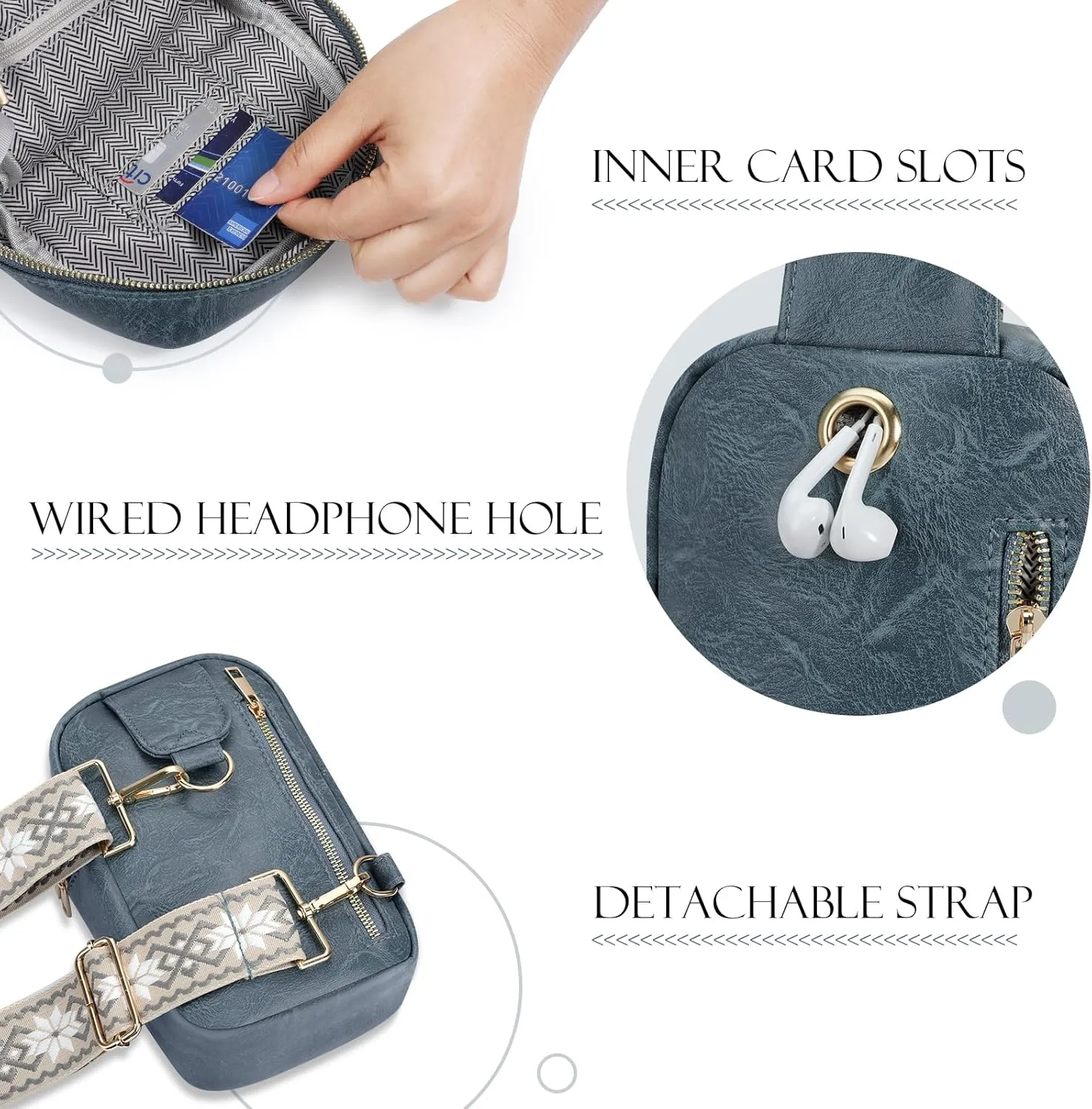 MoKo Vegan Leather Sling Bag - Small Trendy Casual Detachable Shoulder Strap Crossbody Bags for Women and Men Hiking Travel