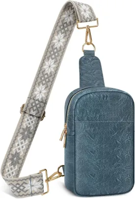 MoKo Vegan Leather Sling Bag - Small Trendy Casual Detachable Shoulder Strap Crossbody Bags for Women and Men Hiking Travel