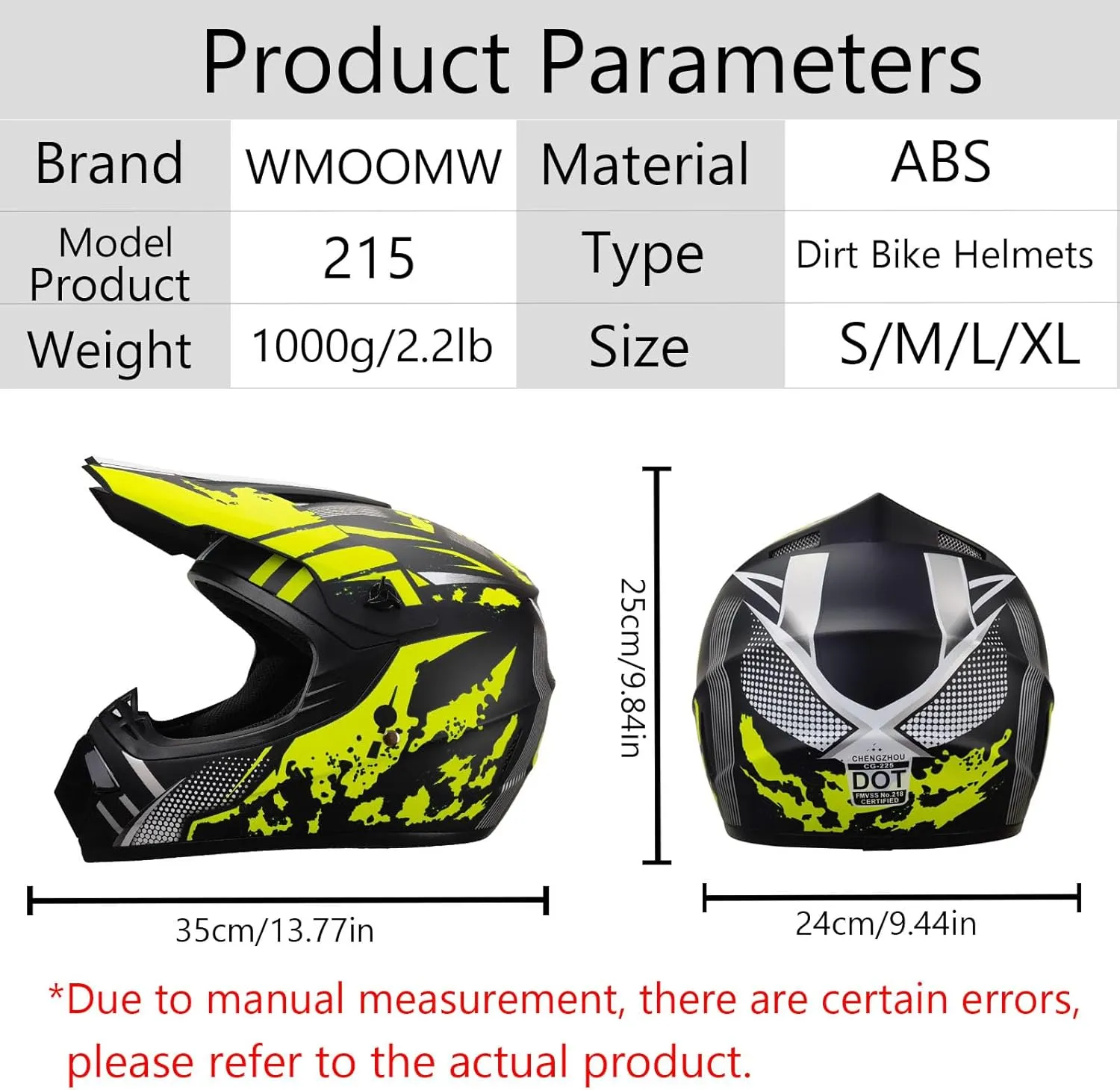 Motorcycle Dirt Bike Helmet Full Face Motocross Helmets for Outdoor Sports Off Road Racing Mountain Bike Men Women Off-Road Helmet Gloves Goggles for Adult Youth DOT/FMVSS 218 Approve
