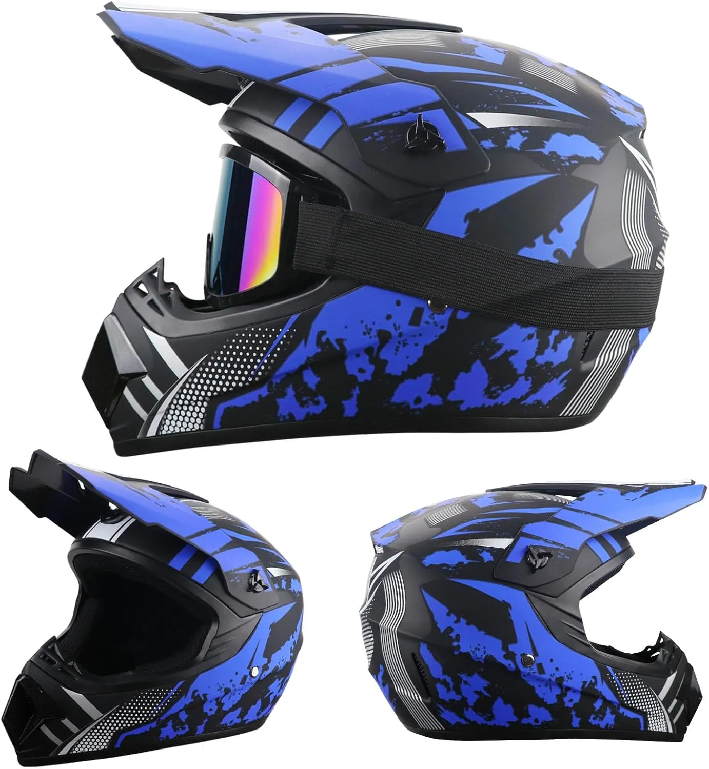Motorcycle Dirt Bike Helmet Full Face Motocross Helmets for Outdoor Sports Off Road Racing Mountain Bike Men Women Off-Road Helmet Gloves Goggles for Adult Youth DOT/FMVSS 218 Approve