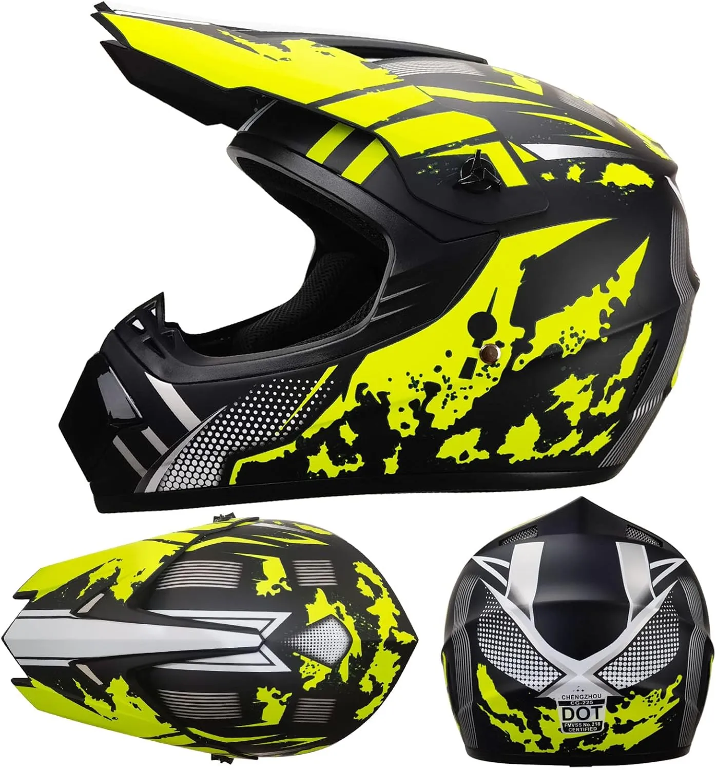 Motorcycle Dirt Bike Helmet Full Face Motocross Helmets for Outdoor Sports Off Road Racing Mountain Bike Men Women Off-Road Helmet Gloves Goggles for Adult Youth DOT/FMVSS 218 Approve