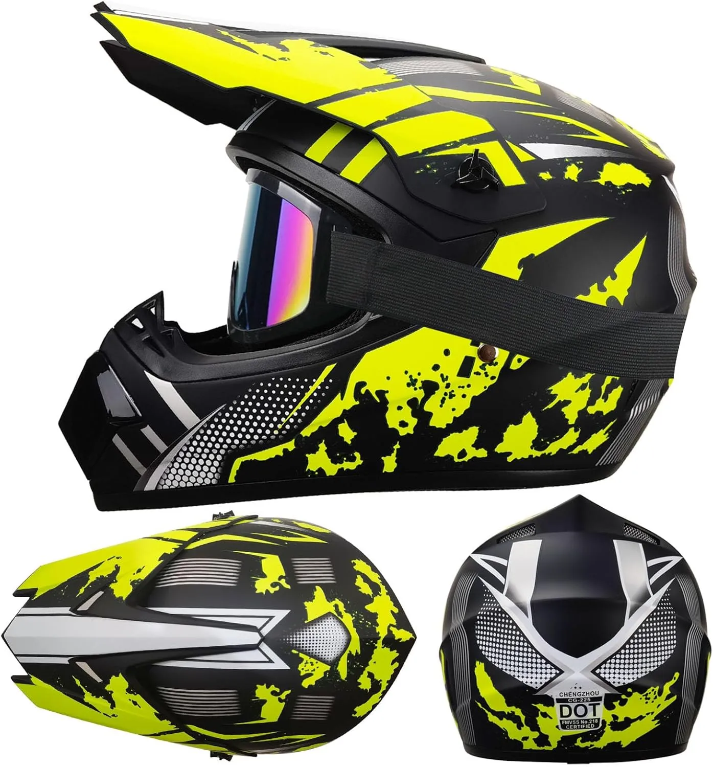 Motorcycle Dirt Bike Helmet Full Face Motocross Helmets for Outdoor Sports Off Road Racing Mountain Bike Men Women Off-Road Helmet Gloves Goggles for Adult Youth DOT/FMVSS 218 Approve