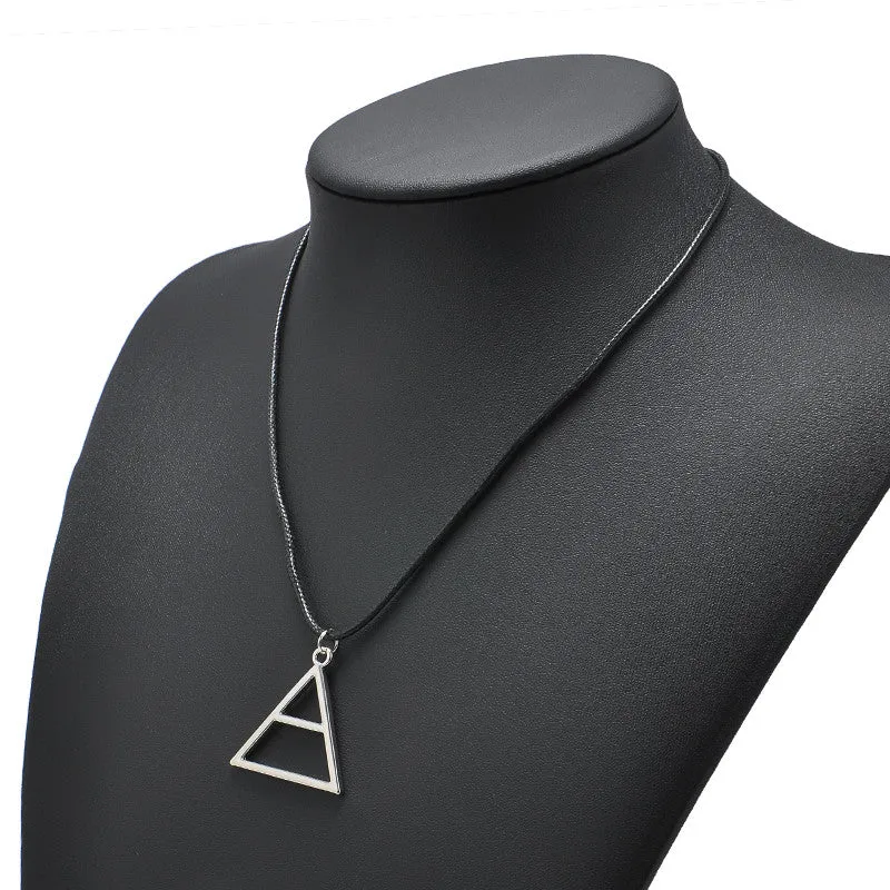 New 30 Seconds to Mars Band Style Pendant Necklace Triangle Geometric Shape Silver Leather Rope Band Necklace