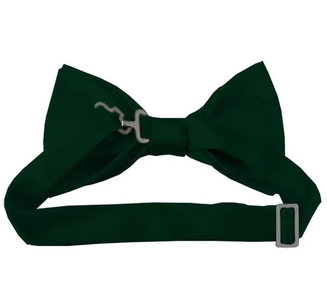 New Solid Satin Pretied Bow Ties - Forest Green