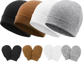 Newborn Baby Hats and Mittens Set Infant Beanie Cap Toddler Gloves Newborn Hospital Hats for Baby Boy Girl Kid 0-6 Months