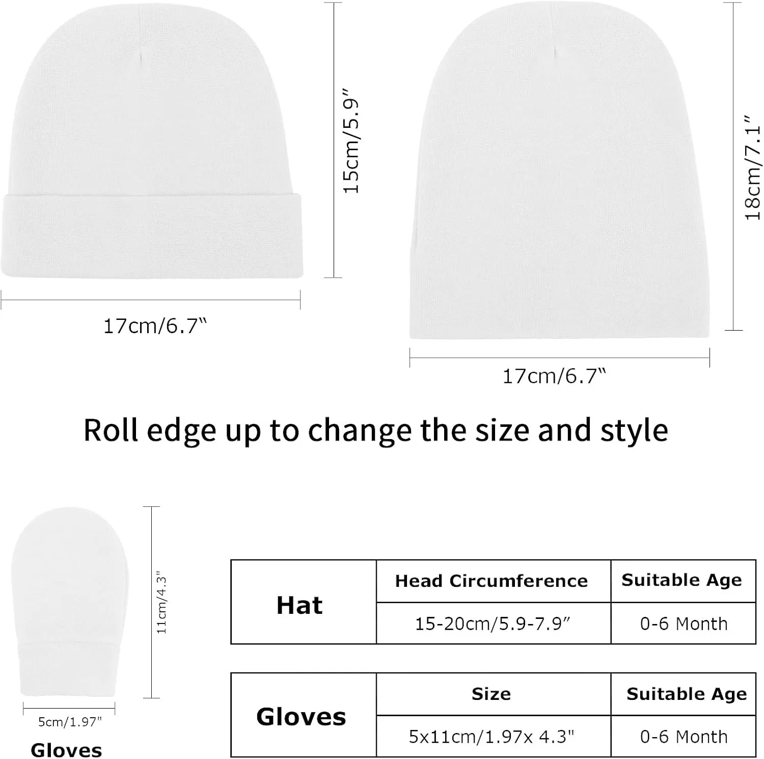 Newborn Baby Hats and Mittens Set Infant Beanie Cap Toddler Gloves Newborn Hospital Hats for Baby Boy Girl Kid 0-6 Months