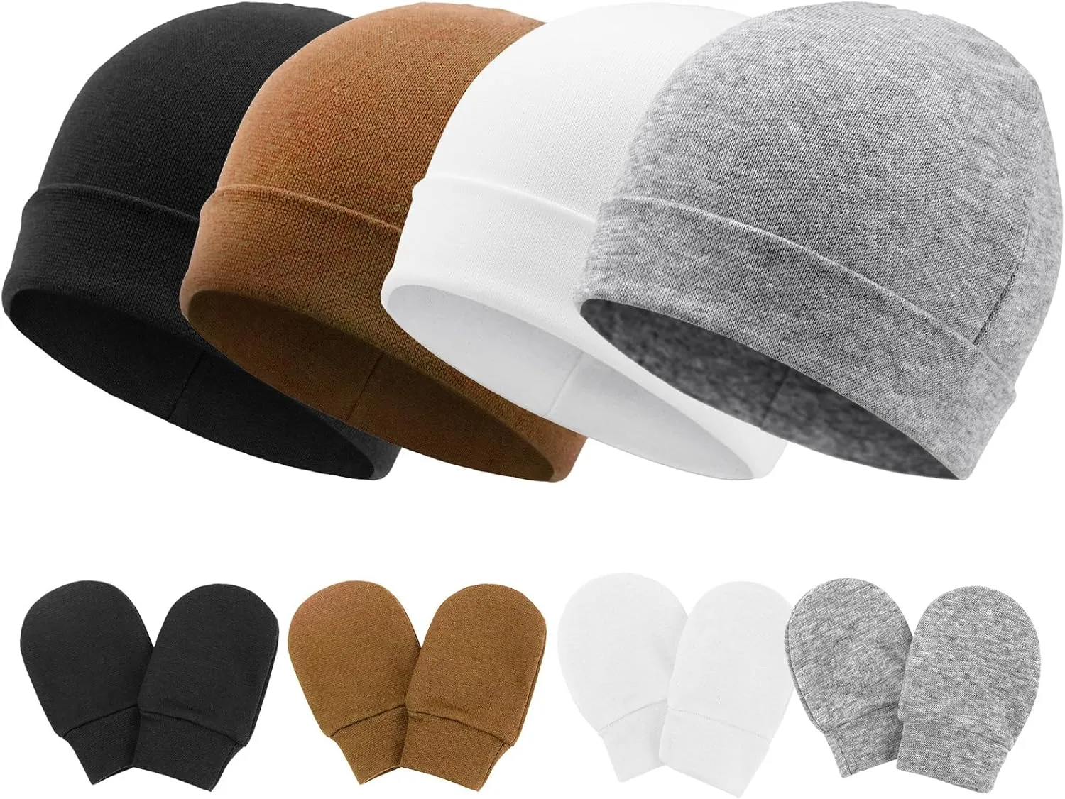 Newborn Baby Hats and Mittens Set Infant Beanie Cap Toddler Gloves Newborn Hospital Hats for Baby Boy Girl Kid 0-6 Months
