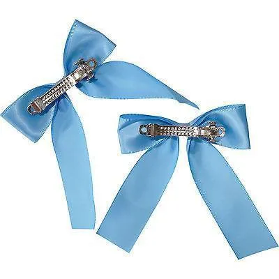 Pair of Blue Hair Bow Ribbon Clips Grips Clasps Barrettes Girls Kids Accessories
