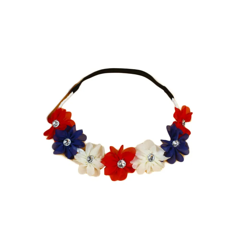 Patriotic Headband Flower Crown Floral Garland Flag Hair Wreath for Women Girls JHN21 (Floral Headband A)