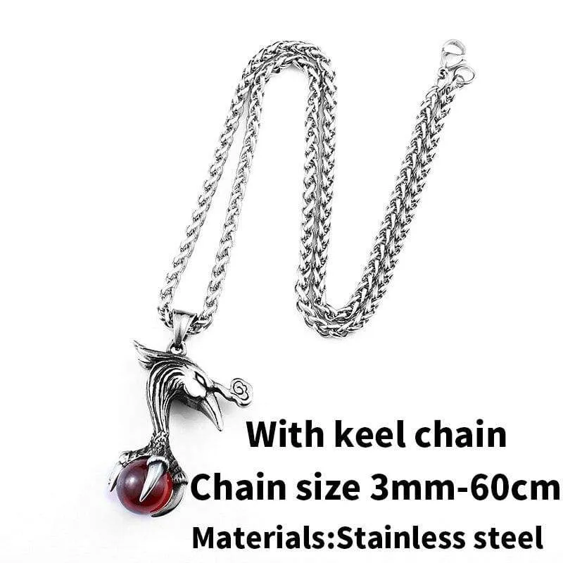 phoenix bird pendant Necklace for Men with Red stone Viking Choker Amulet Jewelry