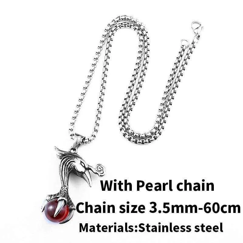 phoenix bird pendant Necklace for Men with Red stone Viking Choker Amulet Jewelry