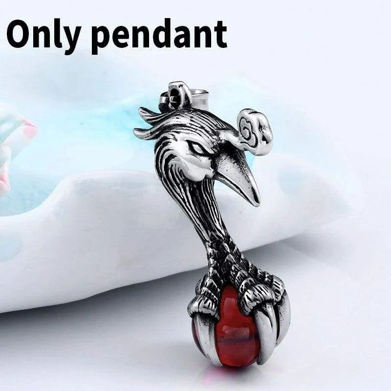 phoenix bird pendant Necklace for Men with Red stone Viking Choker Amulet Jewelry