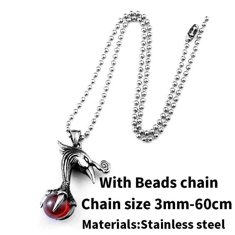 phoenix bird pendant Necklace for Men with Red stone Viking Choker Amulet Jewelry