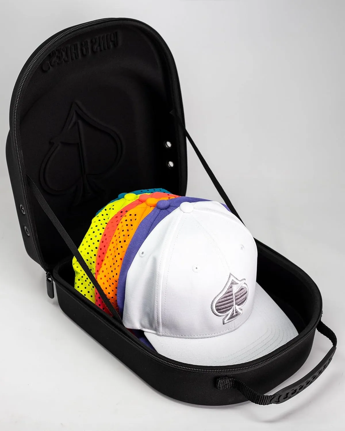 Pins & Aces Hat Caddie - Premium Travel Case - Hard Shell, Holds 6 Hats - Ventilation, Easy Grab Handle