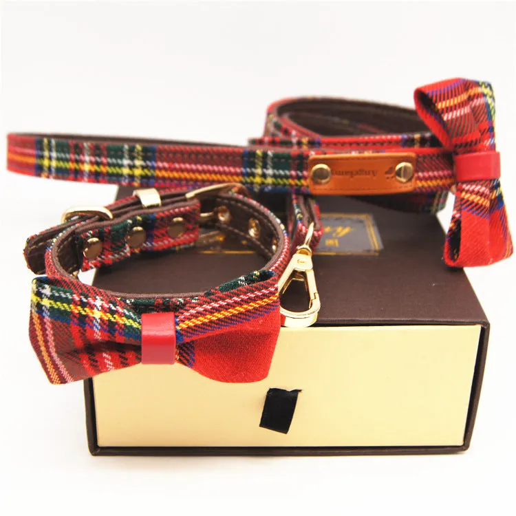 Red Plaid Bowknot Small Pet Collar