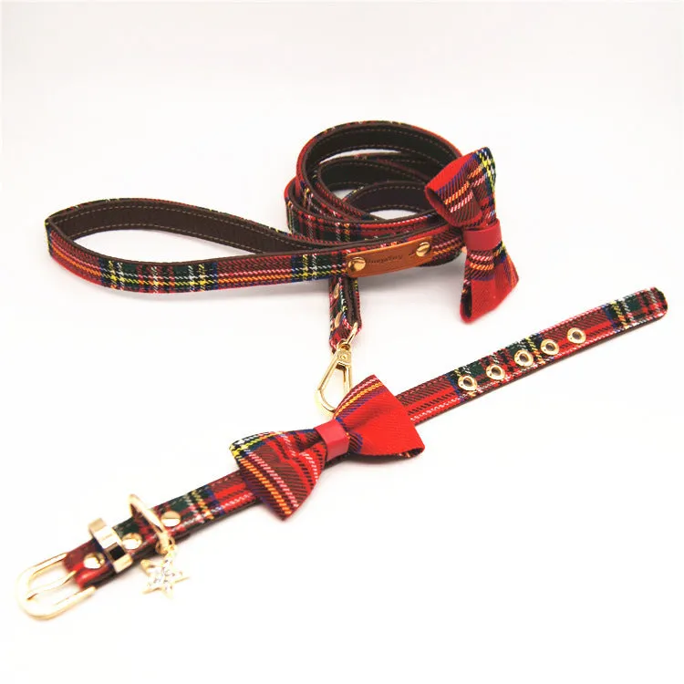Red Plaid Bowknot Small Pet Collar