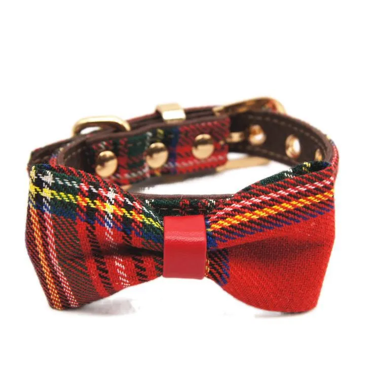 Red Plaid Bowknot Small Pet Collar