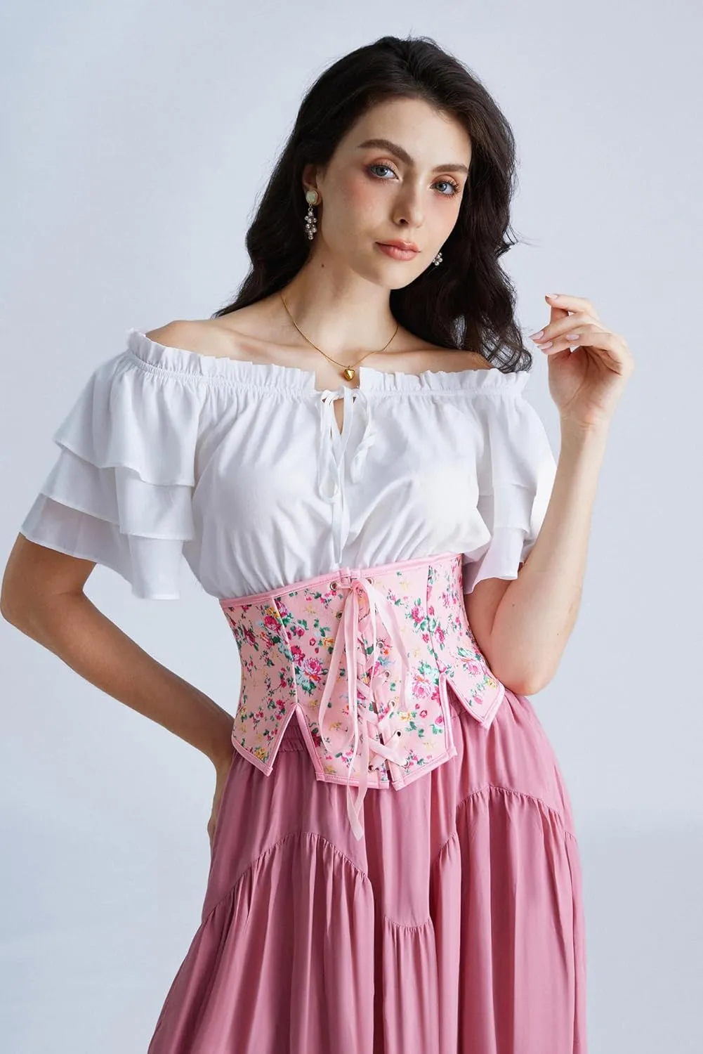 Scarlet Darkness Renaissance Corset Belts for Women Floral Lace Up Boned Waist Belt with Zip