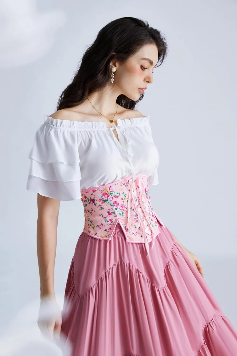 Scarlet Darkness Renaissance Corset Belts for Women Floral Lace Up Boned Waist Belt with Zip