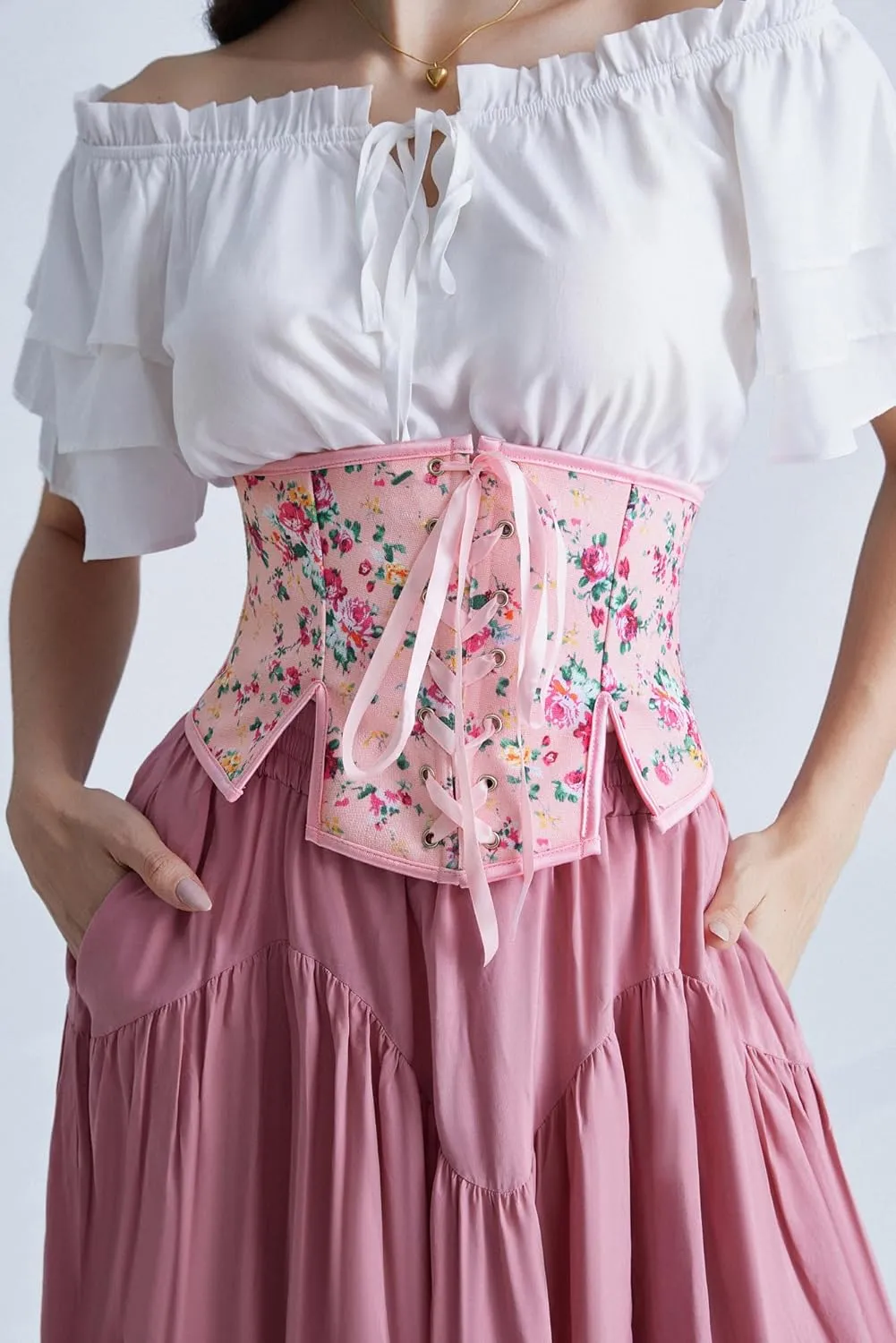 Scarlet Darkness Renaissance Corset Belts for Women Floral Lace Up Boned Waist Belt with Zip