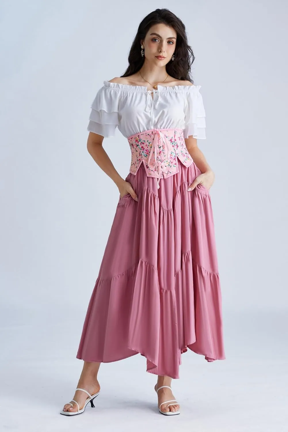 Scarlet Darkness Renaissance Corset Belts for Women Floral Lace Up Boned Waist Belt with Zip