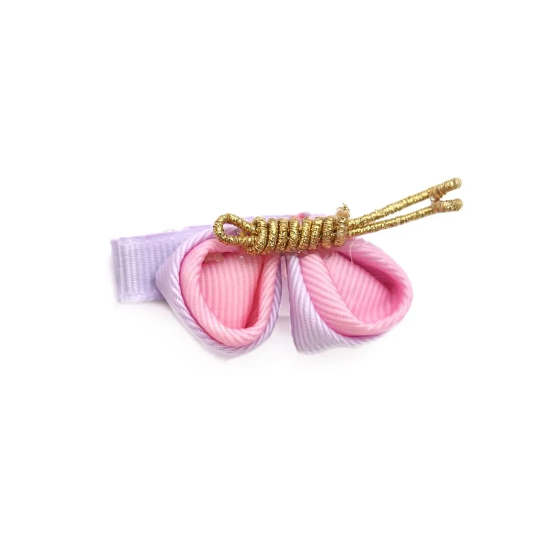Set of 5 Purple & Pink Flower Embellished Bow Hair Clips for Girls