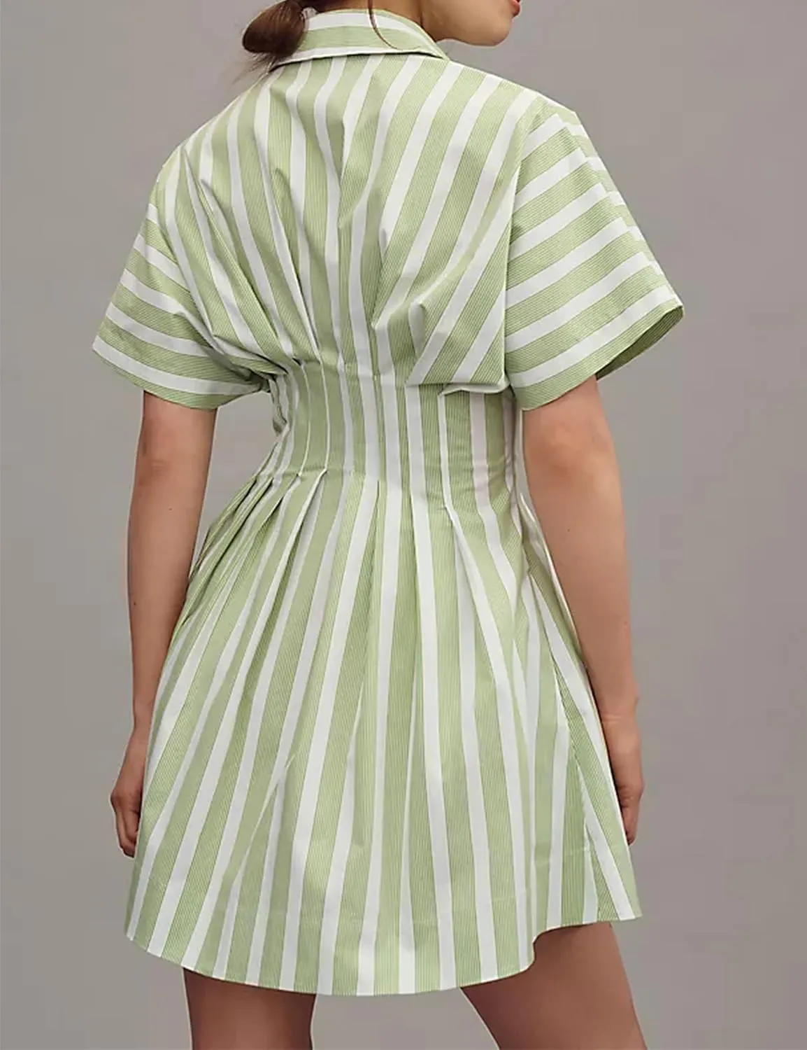 Summer Button Down Shirt Dress for Women Short Sleeve Pleated Mini Dresses Casual A Line Flowy Corset Short Dress