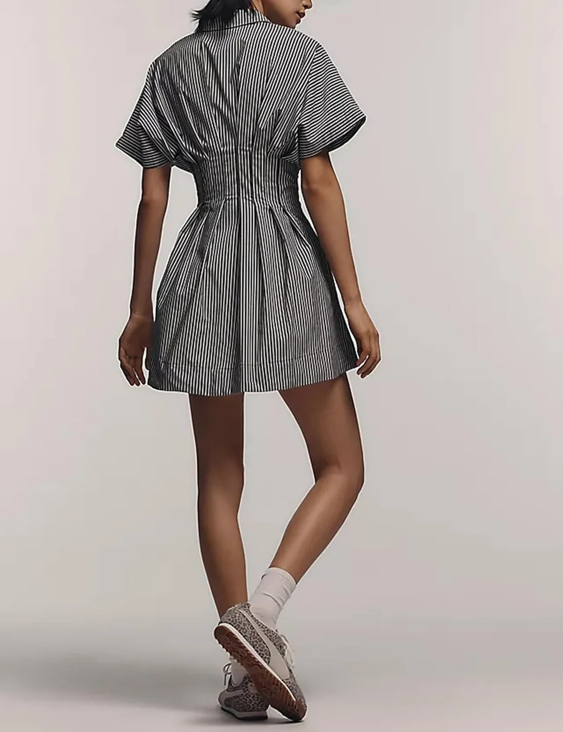 Summer Button Down Shirt Dress for Women Short Sleeve Pleated Mini Dresses Casual A Line Flowy Corset Short Dress