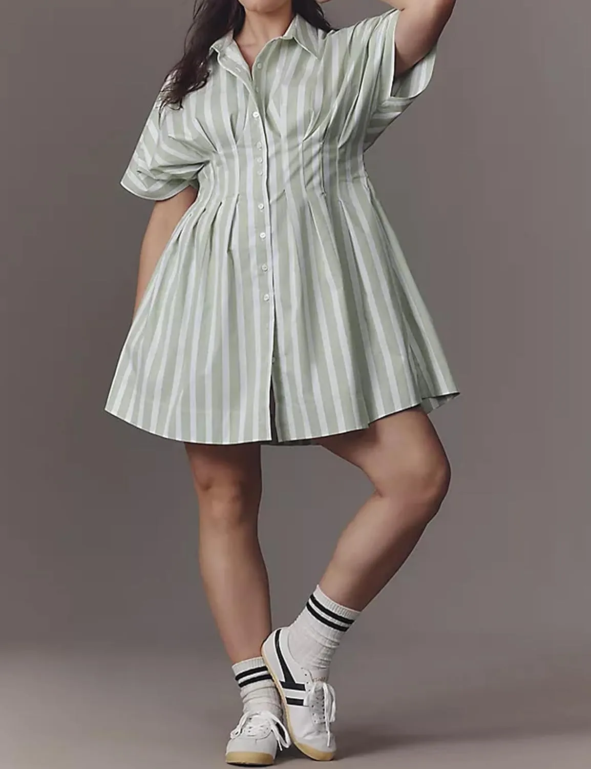 Summer Button Down Shirt Dress for Women Short Sleeve Pleated Mini Dresses Casual A Line Flowy Corset Short Dress
