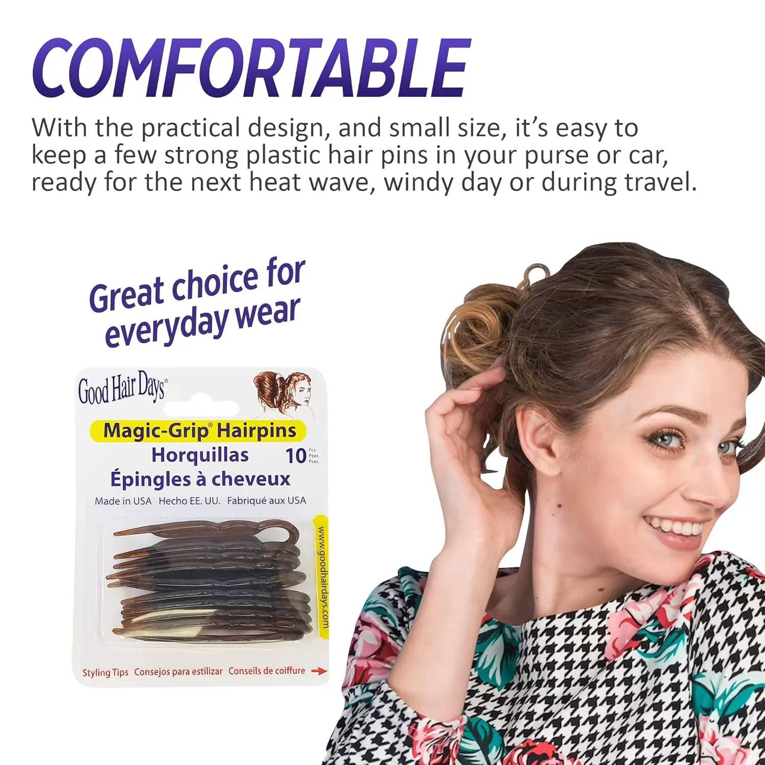 U-shaped Magic Grip Hairpins, Hair Pins & Sticks for Women, Daily Use and Special Occasions Strong Durable Pins For Fine, Thick & Long Hair, Hair Styling Accessories, Set of 20, Black