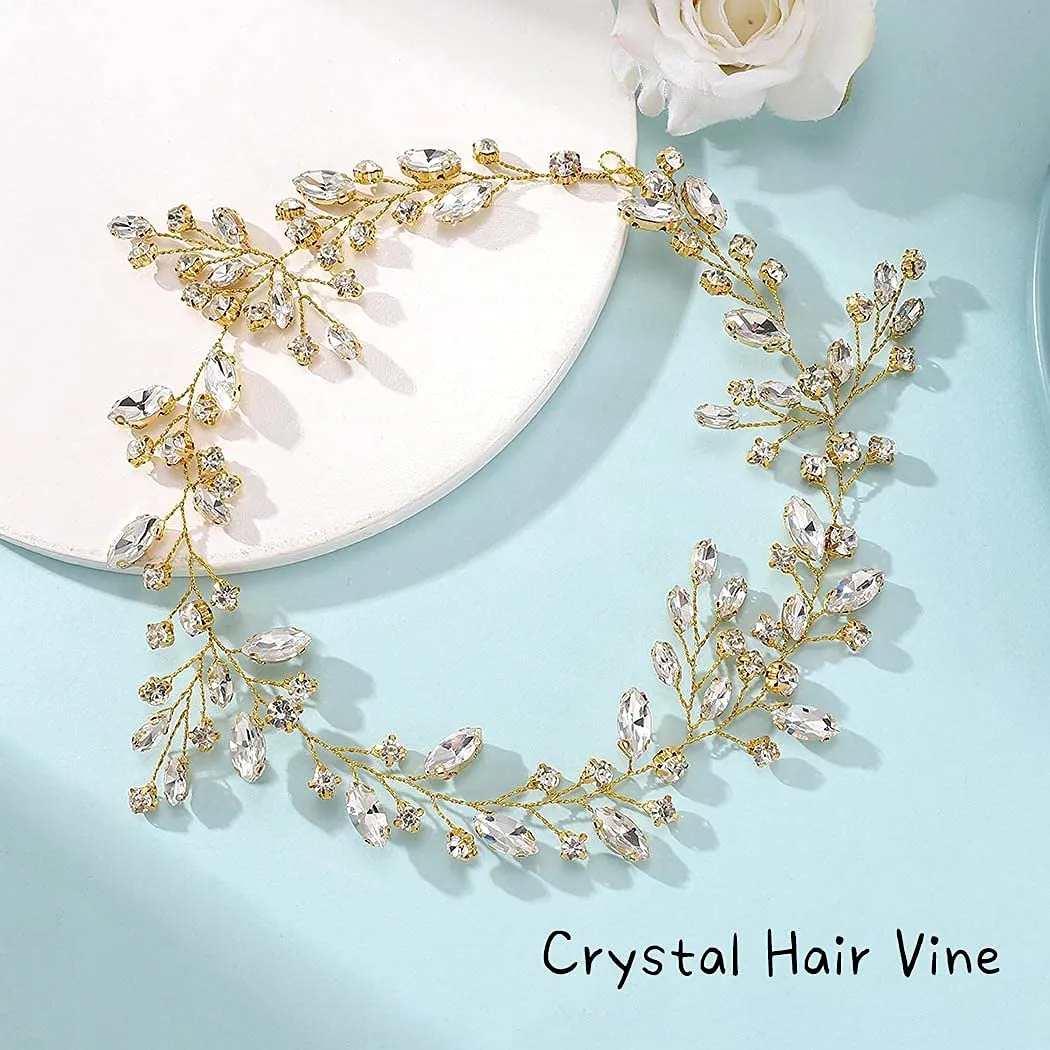 Unicra Bride Rhinestone Wedding Hair Vine Gold Bridal Hair Piece Crystal Headband Hair Accessories for Women and Girls (17.7inches) (Pack of 1) (Gold)