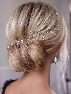 Unicra Bride Rhinestone Wedding Hair Vine Gold Bridal Hair Piece Crystal Headband Hair Accessories for Women and Girls (17.7inches) (Pack of 1) (Gold)