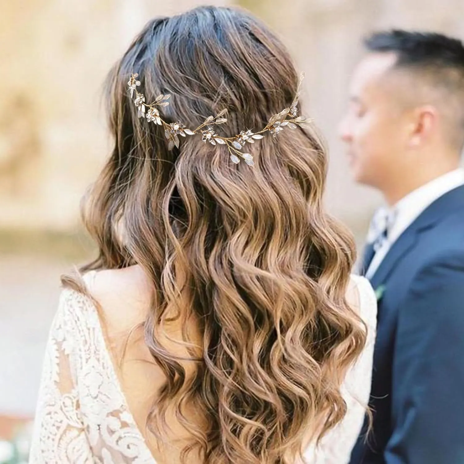 VOBOBE Rhinestones Headpieces for Wedding, Crystal Flower Gold Vine Headband Hair Accessories for Bride, Bridesmaid and Girls (Bridal Headpiece-A)