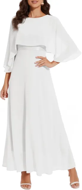 Women Sleeveless Cape Dress with Chiffon Overlay Lace Wedding Guest Cocktail Party Gowns Dress